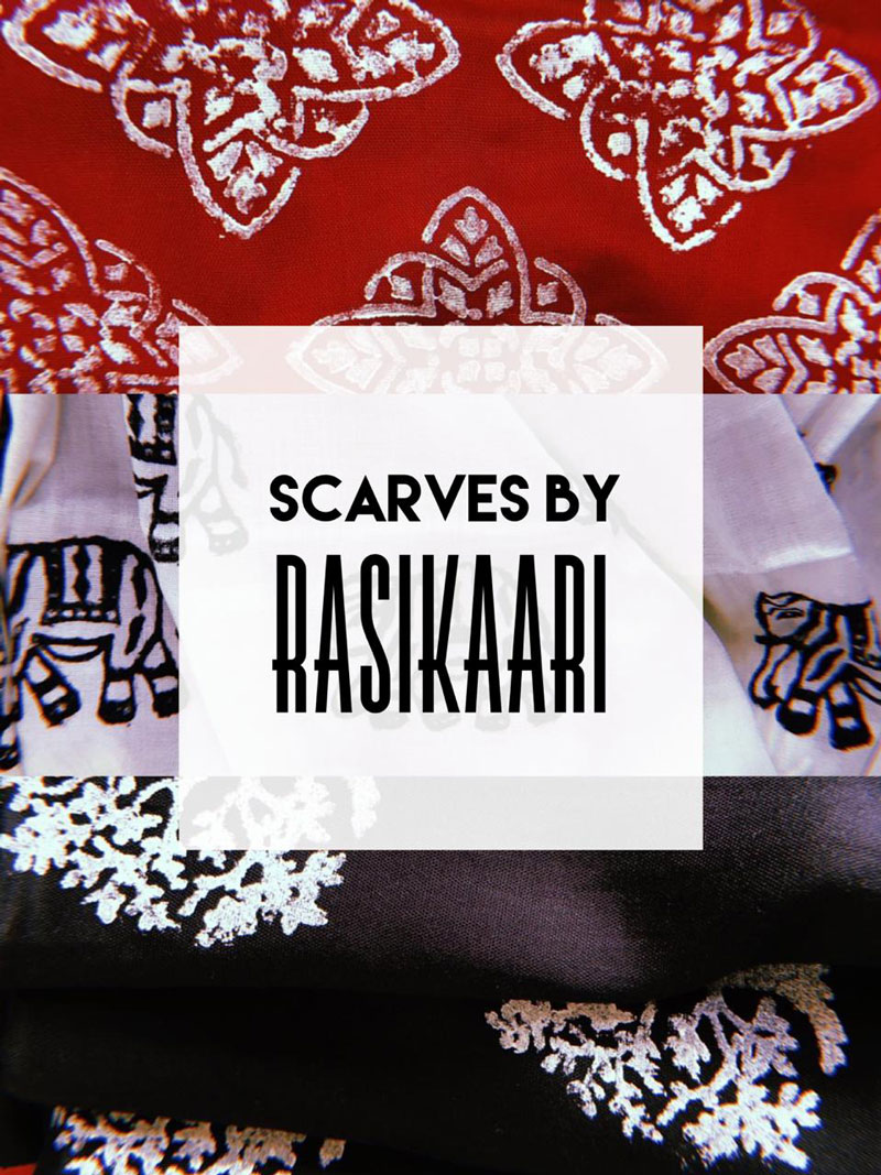 Arha Patole, Gunshiv Sisodia, and Ishita Reddy start Rasikaari, a business of handmade block printed scarves.